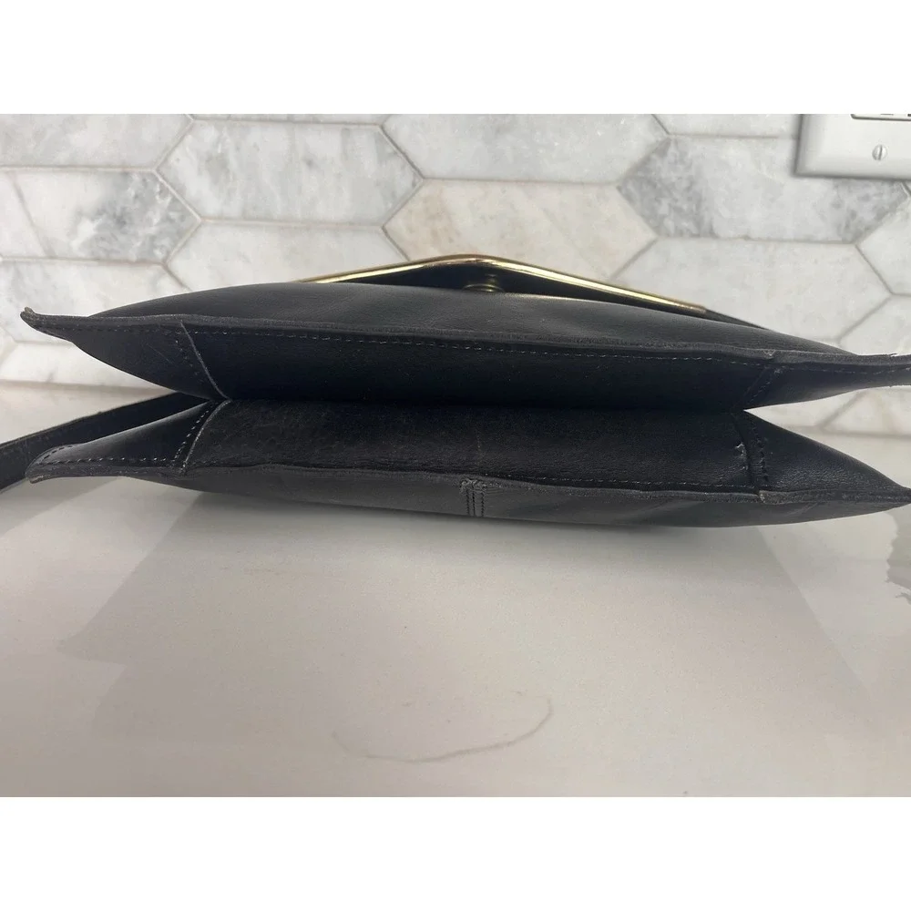 Vintage Made In Korea Genuine Leather‎ Clutch Wristlet Black Envelope Style Snap
